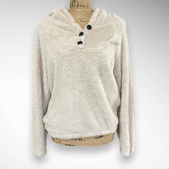 KIRUNDO Women's Apricot Sherpa Pullover‎ Hooded Sweatshirt Small | EUC - Picture 2 of 8